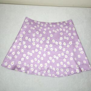 Lyaner Lavender Floral Satin Silky‎ High Waist Mini Skirt 90s Inspired Size XL